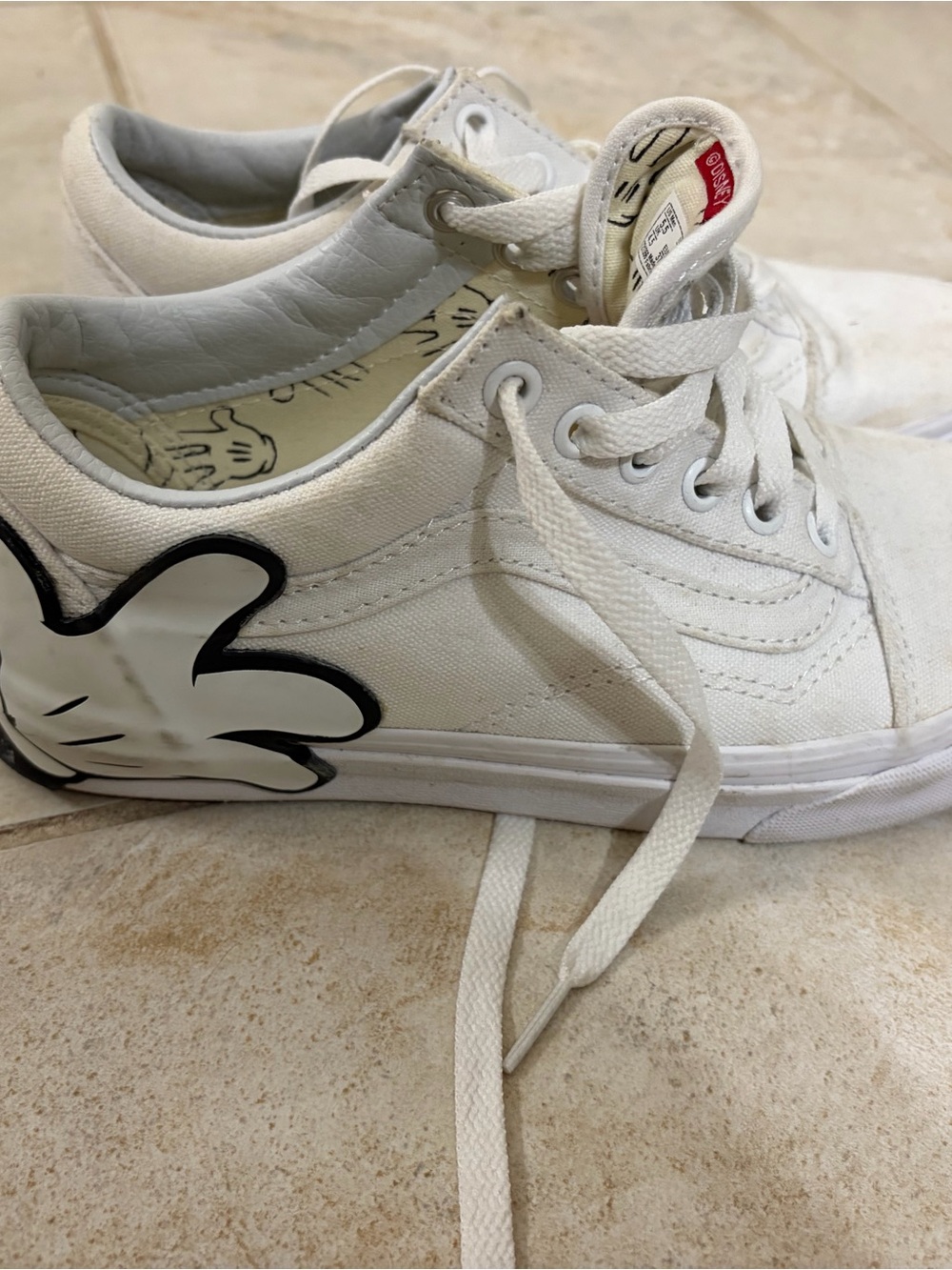 Vans Disney White Canvas Low-Top Sneakers with Black Mickey Glove Graphic